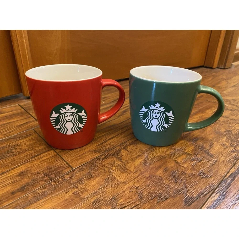Starbucks Red Green Tea Christmas Coffee Mugs Cups 12oz Pair Set Drink ware
